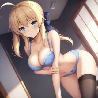 Interior, Estilo anime, Fate Saber, Vergüenza, Sujetador